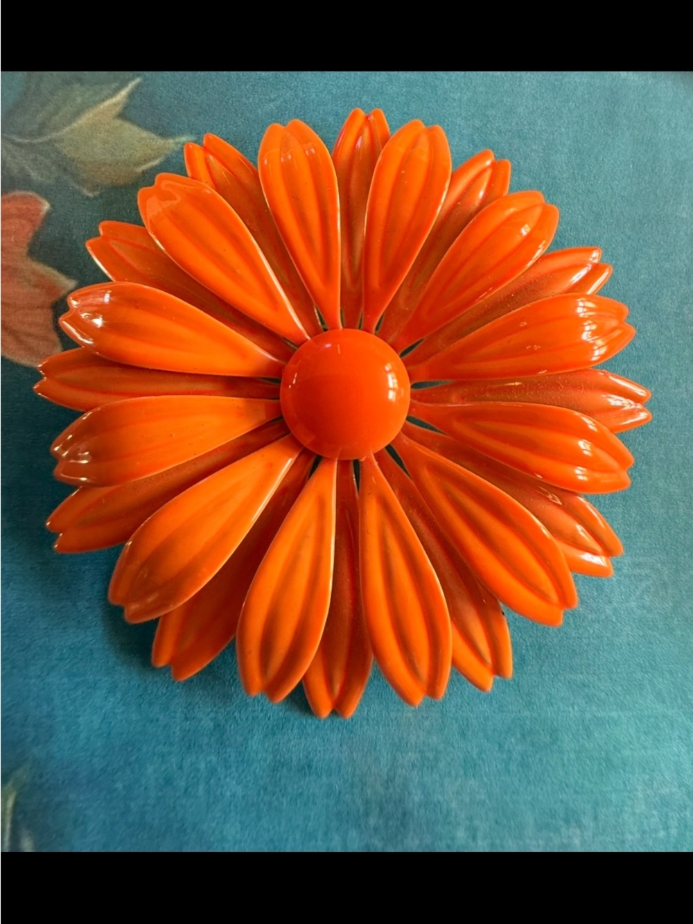 Large Orange Floral Enamel Brooch.